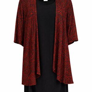 Catherines Layered Black Dress with Red Rose Chiffon Duster 1X
